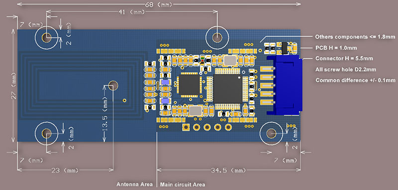 4 ISO149A modulu, ISO1436 əlaqəsiz kart modulu çox protokollu smart sensor IC kartı oxumaq-yazmaq modulu